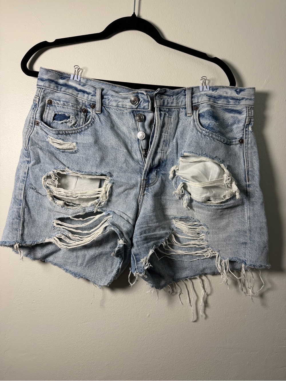American Eagle Outfitters Distressed Light Blue Denim Jean Shorts
